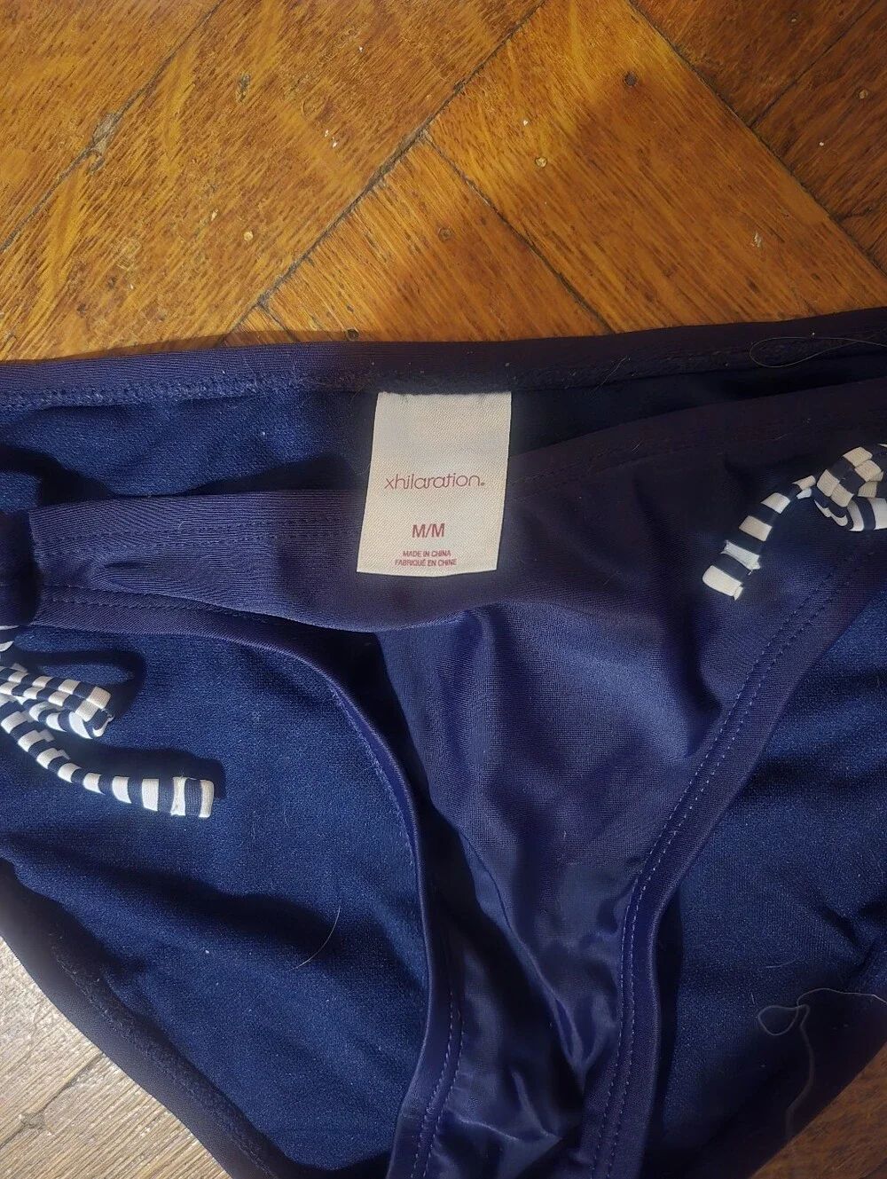 Xhilaration Navy Bikini Bottom with Striped Drawstrings